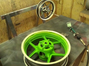 Kawasaki green painted on the hub and spokes