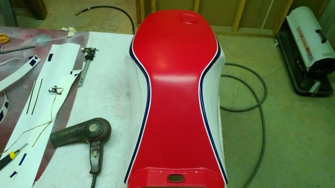 gas tank with blue stripe